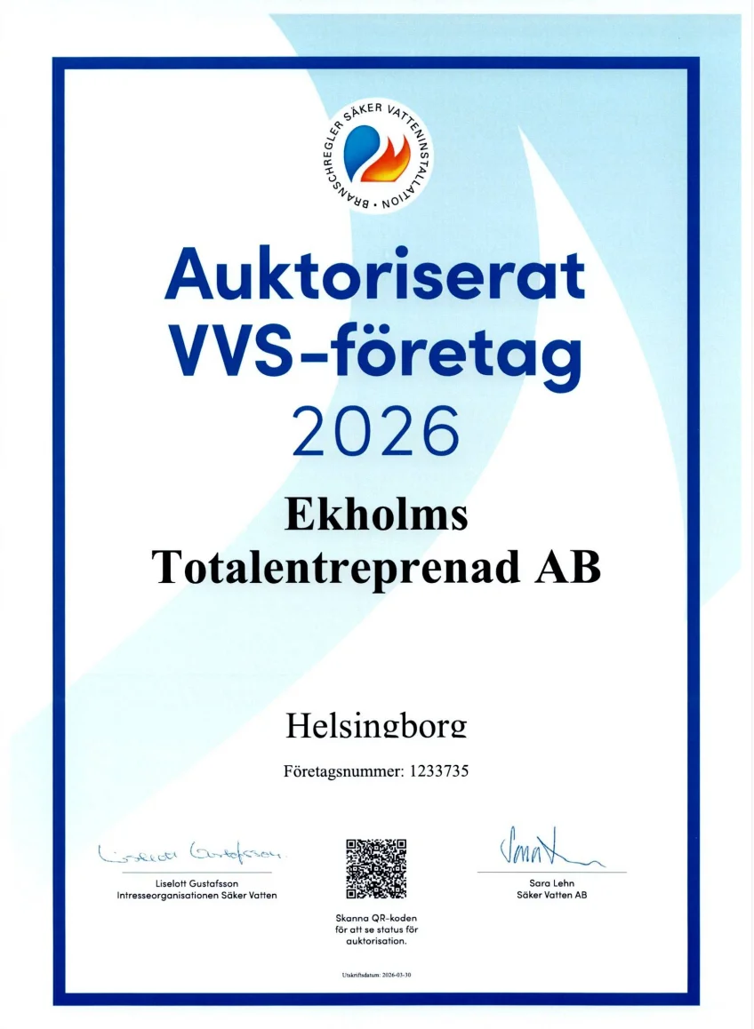 Säker Vatten Certifikat - Ekholms Totalentreprenad AB