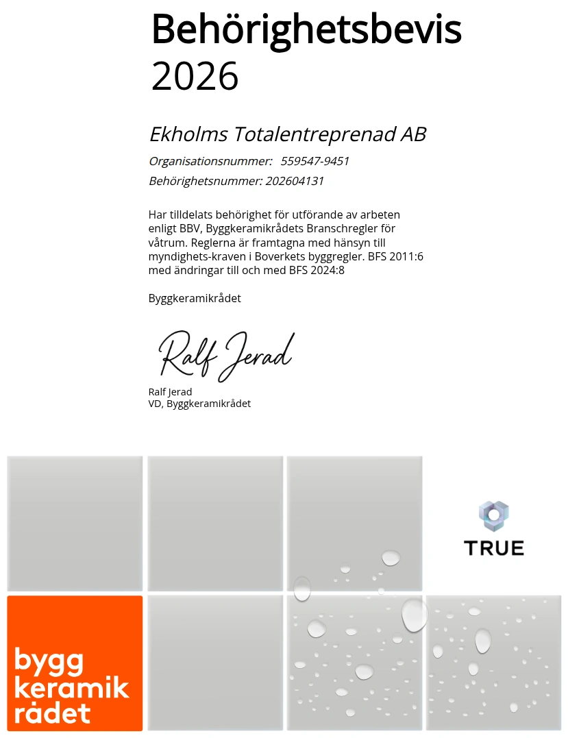 BKR Certifikat - Ekholms Totalentreprenad AB